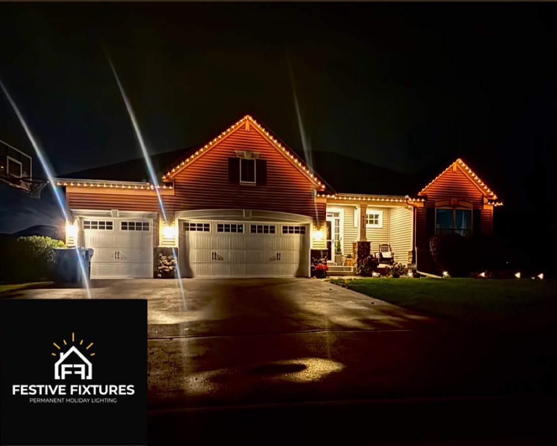 Landscape and architectural accent lighting along a lawn