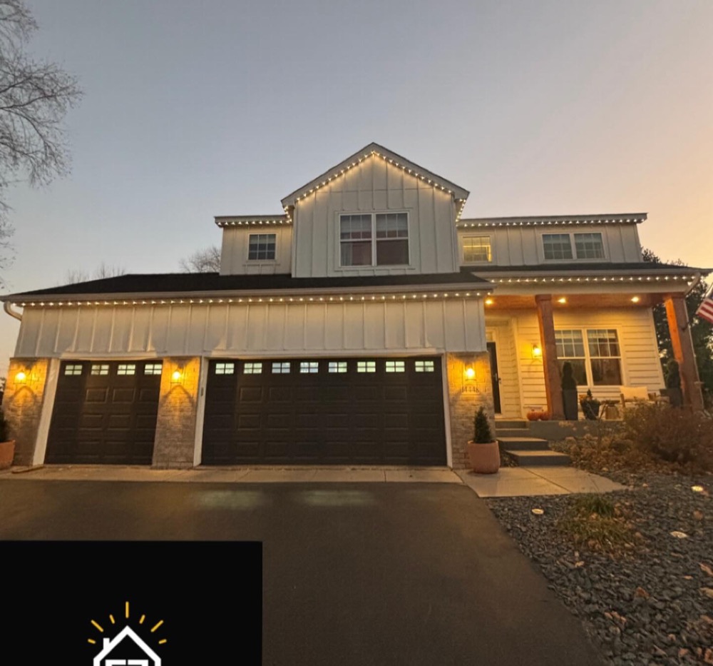 Home with warm white architectural lighting for year-round illumination